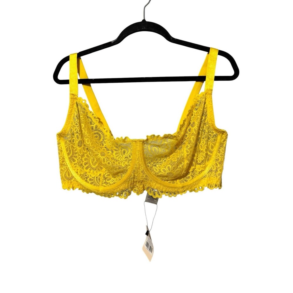 We Are We Wear EveryNight Curve Bra UK 42E US 42DDD/F Yellow Lace NWT